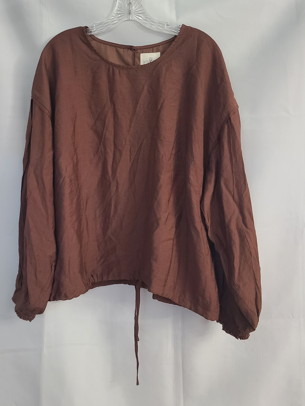 NWT Umgee Sz L Brown Boxy Oversized Balloon Sleeve Lightweight Boho Top